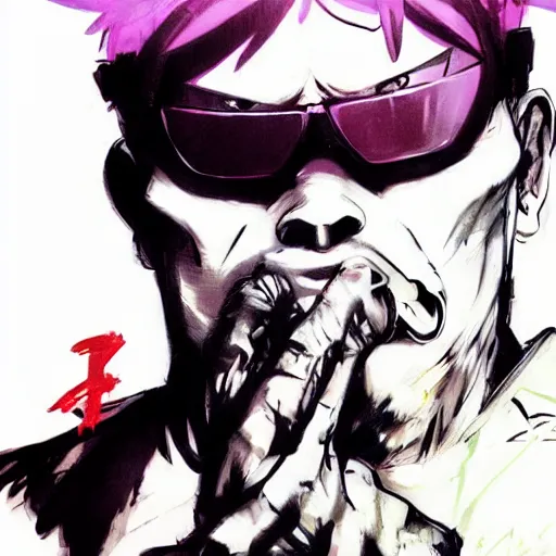 Prompt: punished bonzi buddy, art by yoji shinkawa