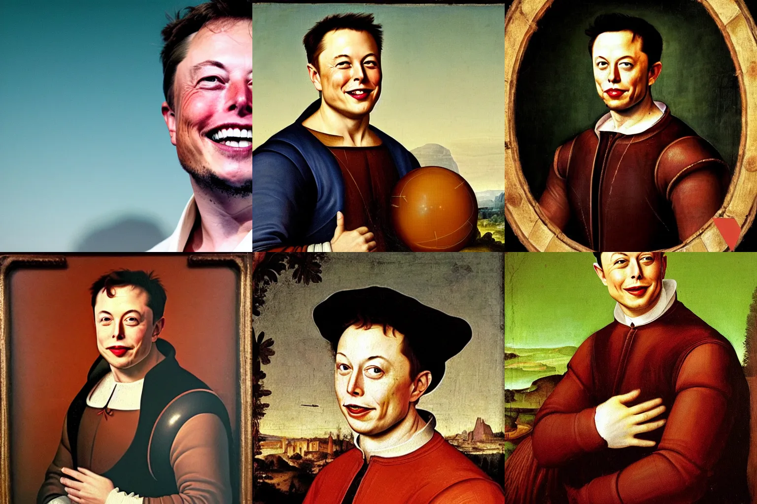 Image similar to A Renaissance portrait painting of Elon Musk smiling