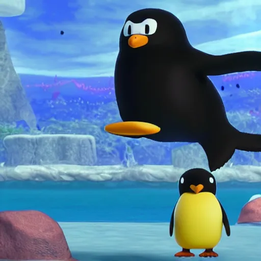 Prompt: Pingu the penguin on Super Smash bros ultimate, Nintendo switch