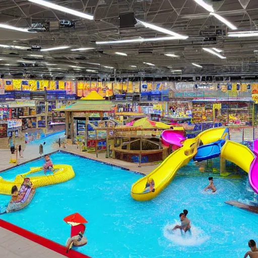 Prompt: waterpark inside a walmart superstore