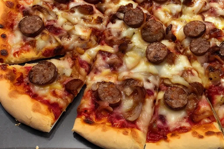 Image similar to sausage-onion-pizza