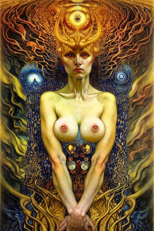 Image similar to Divine Chaos Engine by Karol Bak, Jean Delville, William Blake, Gustav Klimt, and Vincent Van Gogh, symbolist, visionary