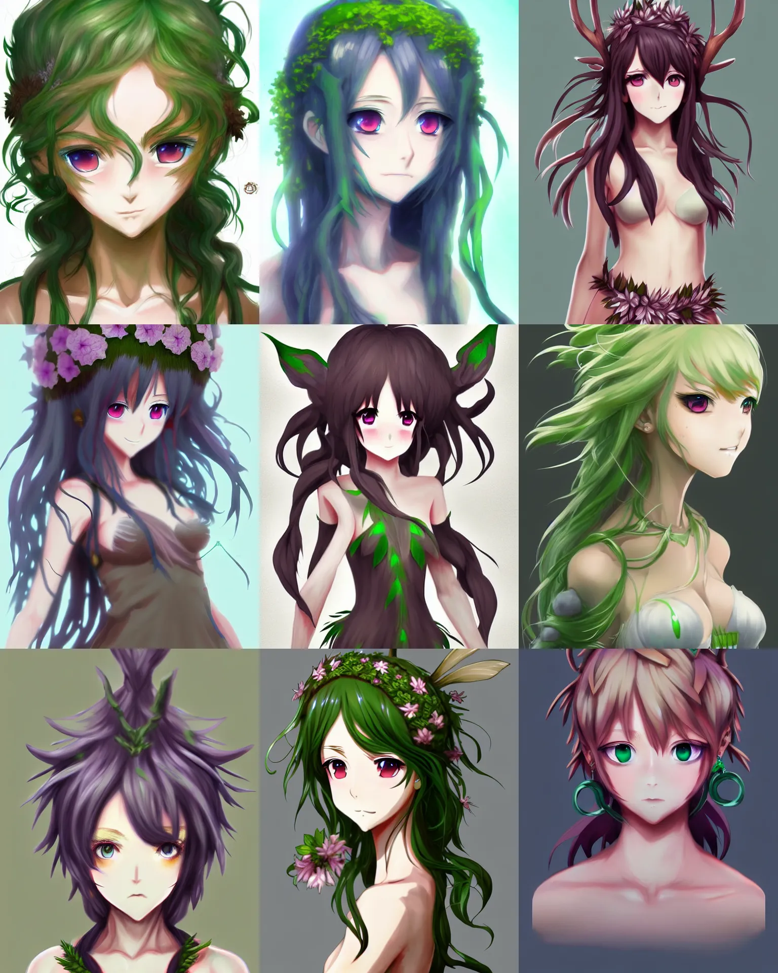 Prompt: character concept art of an anime dryad | | cute - fine - face, pretty face, key visual, realistic shaded perfect face, fine details, tranding on artstation