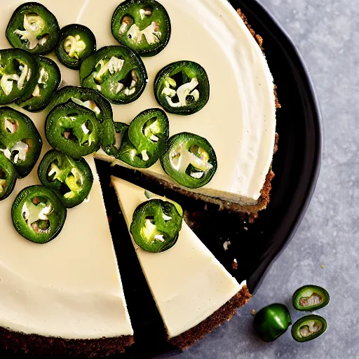 Image similar to a jalapeno cheesecake, 8k HD food photography,