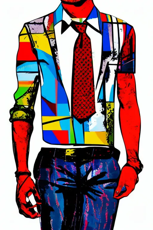 Prompt: men's tie shirt style, pop art, borderland style art