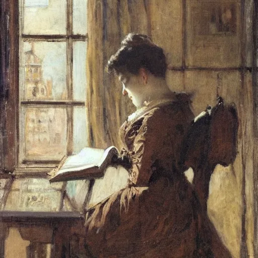 Prompt: woman reading by alfred stevens