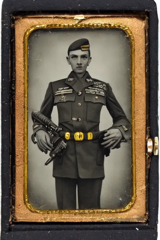 Image similar to 1 9 4 0 s daguerreotype of portrait of an alien in a world war ii marshal's outfit, ornate, illustration, full body, military,