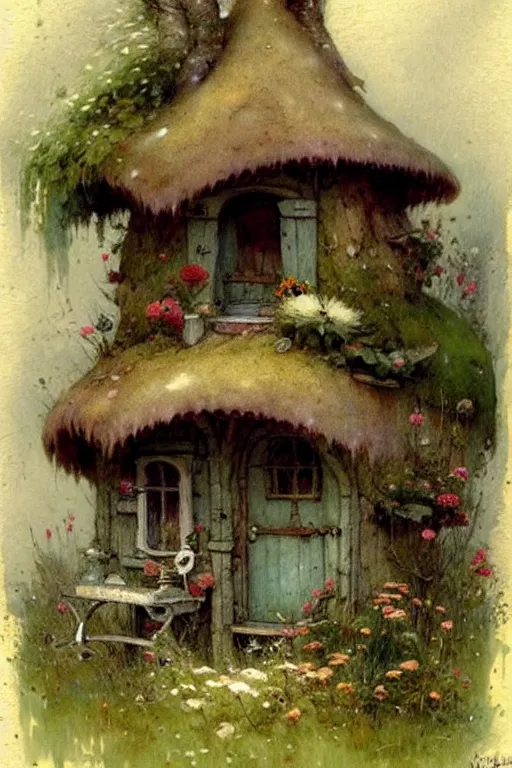 Prompt: (((((1950s fairy tale cottage . muted colors.))))) by Jean-Baptiste Monge !!!!!!!!!!!!!!!!!!!!!!!!!!!