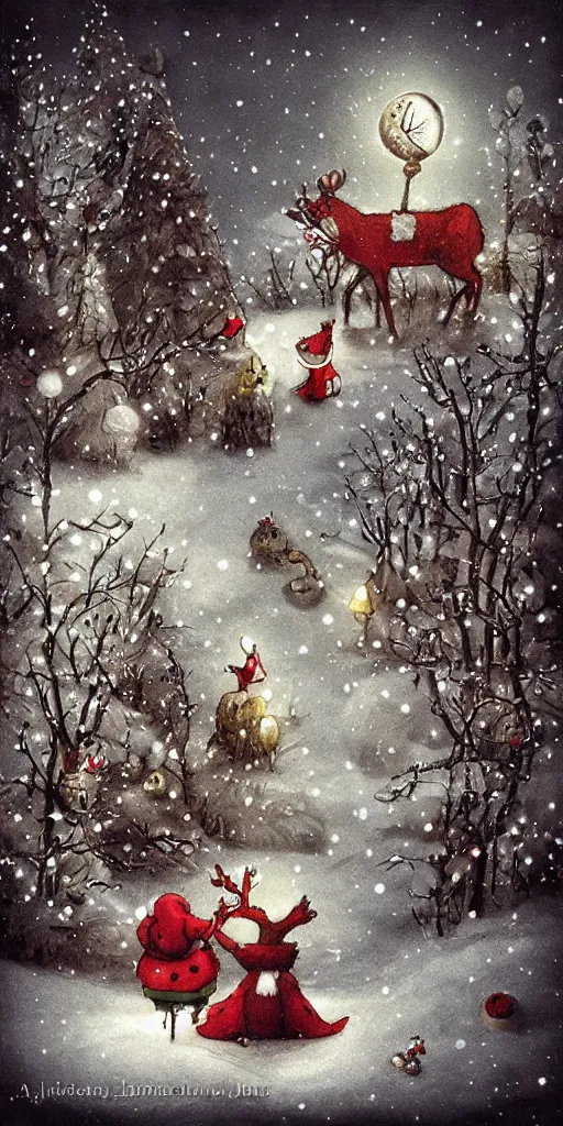 Prompt: a rudolph christmas scene by alexander jansson