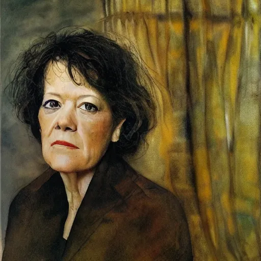 Image similar to high quality, high detail, realistic portrait of susan bennett, painted by andrew wyeth, dramatic lighting, cinematic composition