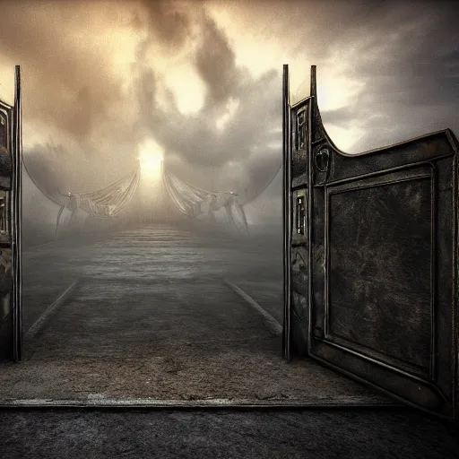 Prompt: the gates of hell realistic render photo