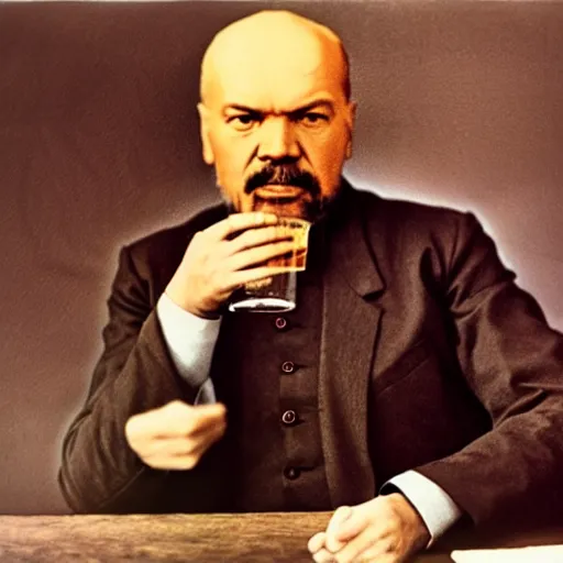 Image similar to lenin drinking beer, high quality photo