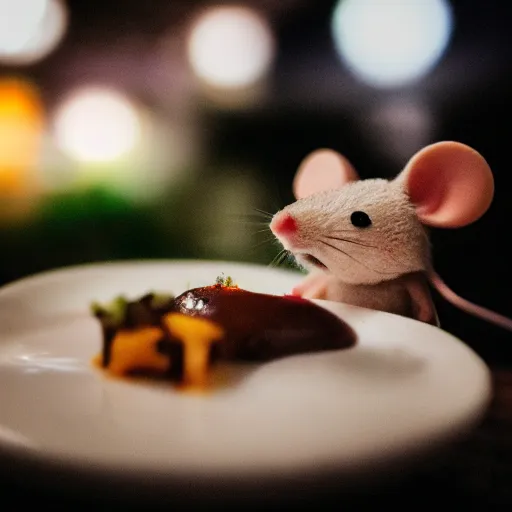 Image similar to macro photo of a mouse in a miniature fancy restaurant