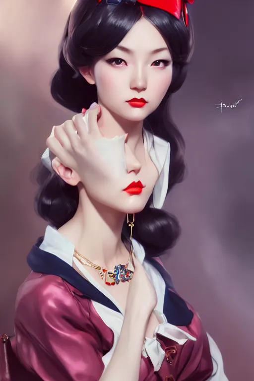 Image similar to a pin up and beautiful fashion charming dreamlke japan girl with lv jewelry, character art, art by artgerm lau and wlop and and ilya kuvshinov and john singer sargent, hyperdetailed, 8 k realistic, symmetrical, frostbite 3 engine, cryengine, dof, trending on artstation, digital art