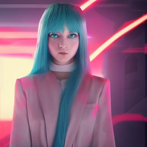 Image similar to Giant hologram of Hatsune miku in blade runner 2049, digital art, anime artwork, artstation, cgsociety