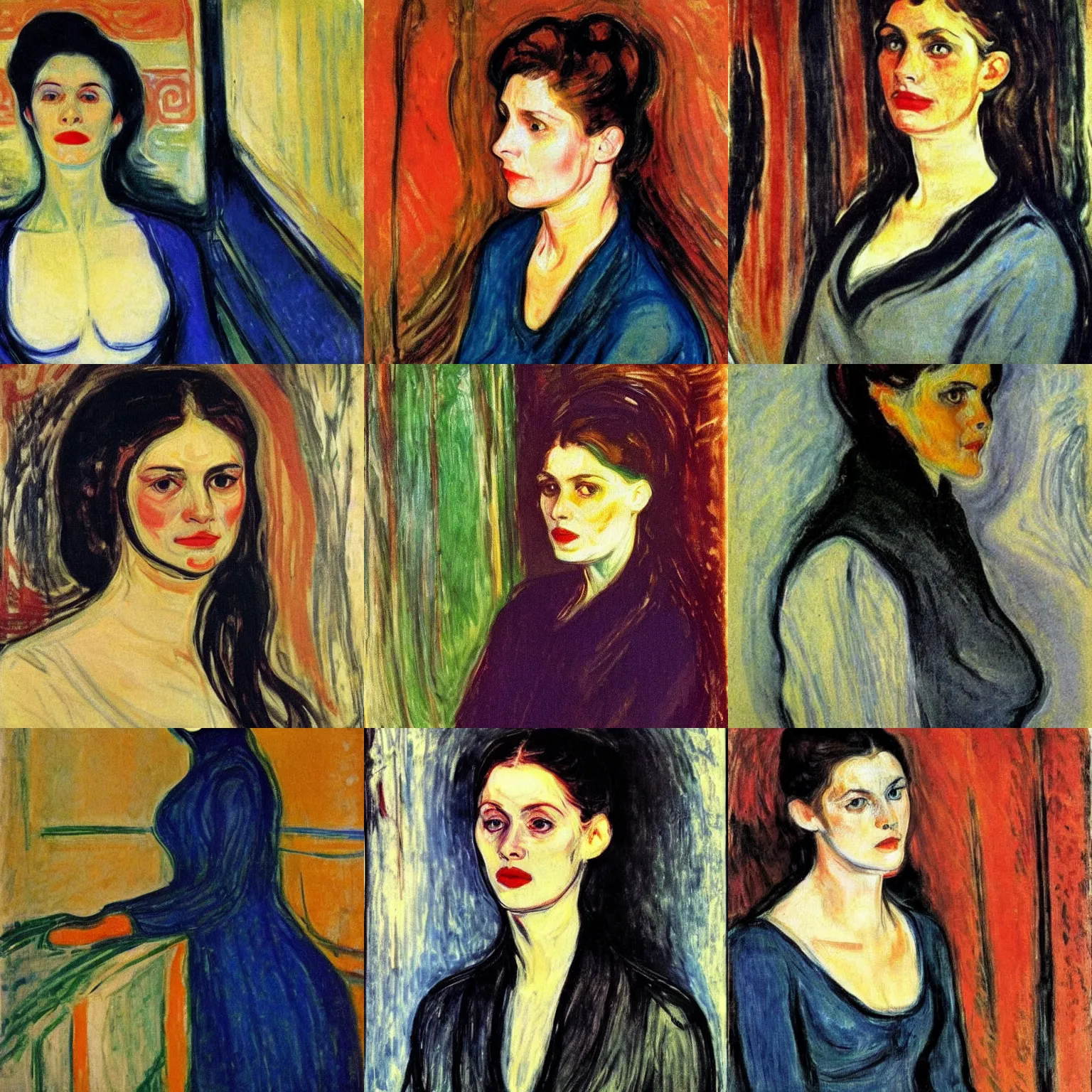 Prompt: beautiful woman portrait, by Edvard Munch