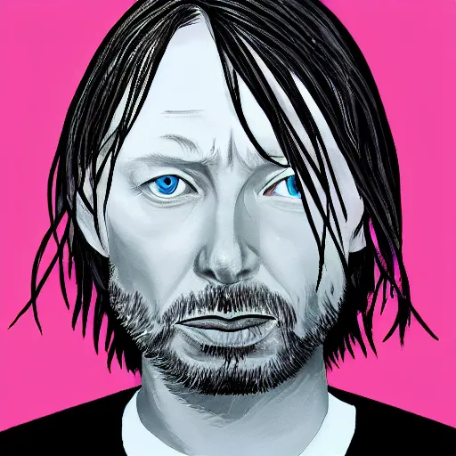 Image similar to thom yorke, pretty face, more details, in style by evangelion,