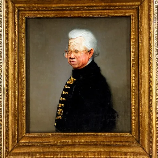 Prompt: Swedish King Carl Gustaf XVI, oil portrait by Rembrandt