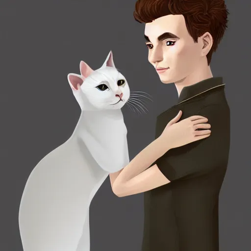 Image similar to a couple, gregoire and manon, digital art, with white cat