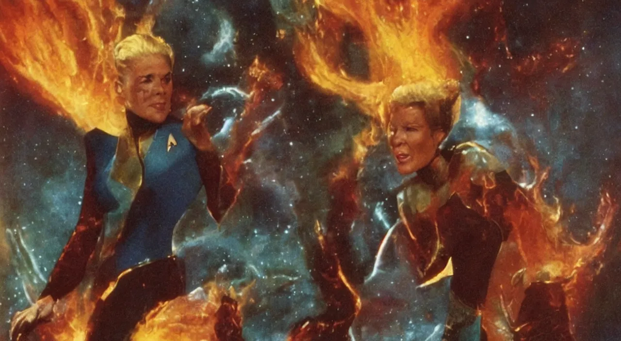 Prompt: Kim from Star Trek Voyager in Hell