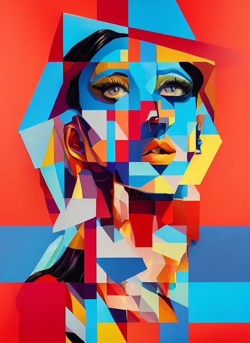 Prompt: a woman's face made out of pieces of the sky, mondrian, tristan eaton, victo ngai, artgerm, rhads, ross draws