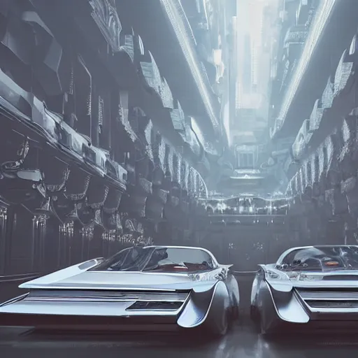 Image similar to sci-fi cars full lenght baroque on the coronation of napoleon and point cloud in the middle and everything in style of zaha hadid architects and cyberpunk 2077 forms artwork by caravaggio unreal engine 5 keyshot octane blade runner 2049 lighting ultra high detail ultra hyper realism 8k 16k in plastic dark tilt shift full-length view