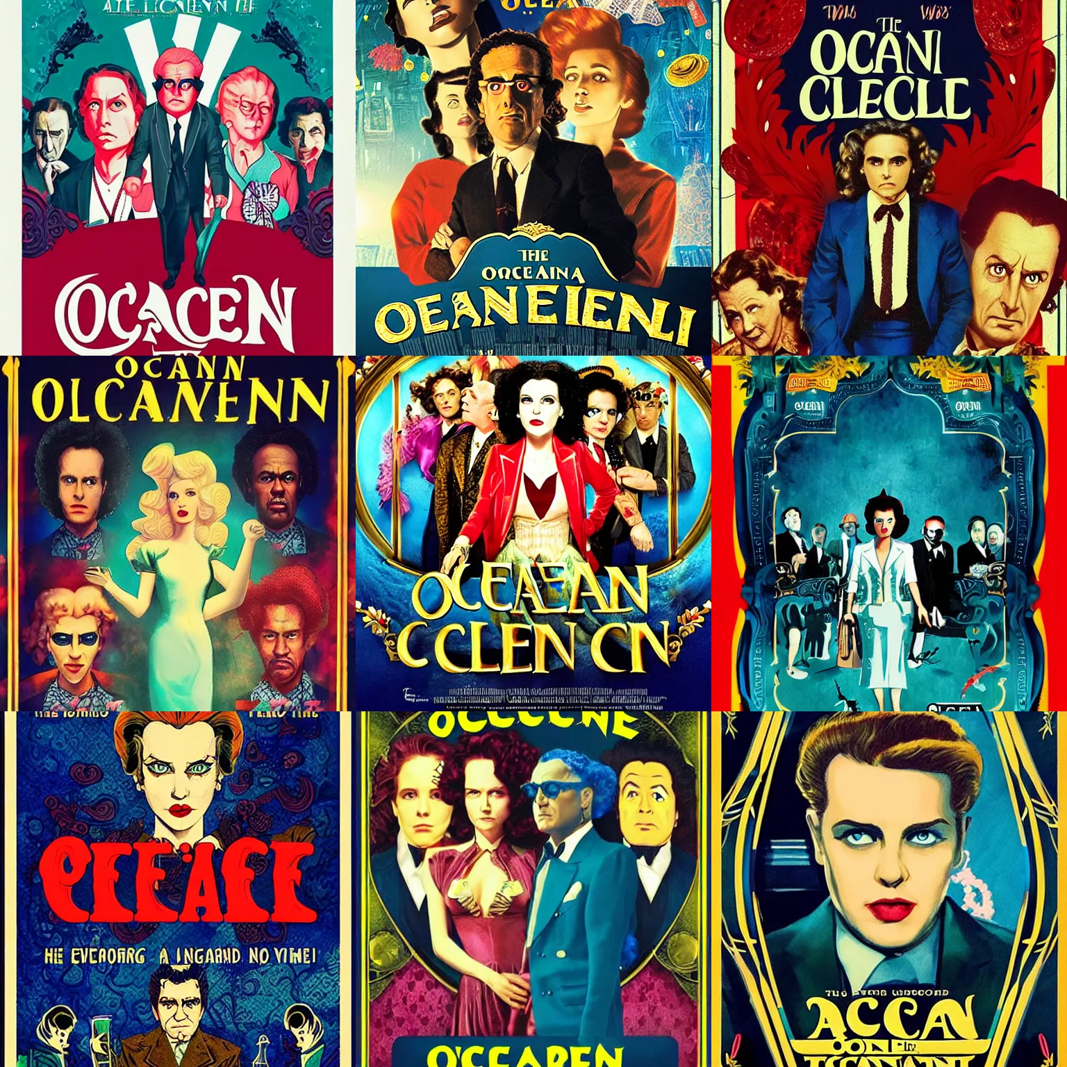 Prompt: the film poster of Ocean eleven in the style of Alice through the looking glass