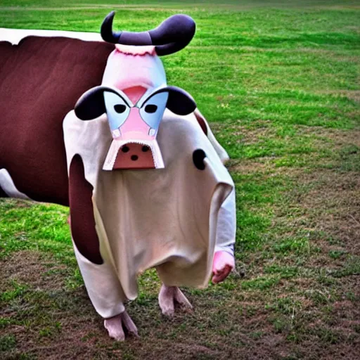 Prompt: nice cage in a cow suit, digital photography,