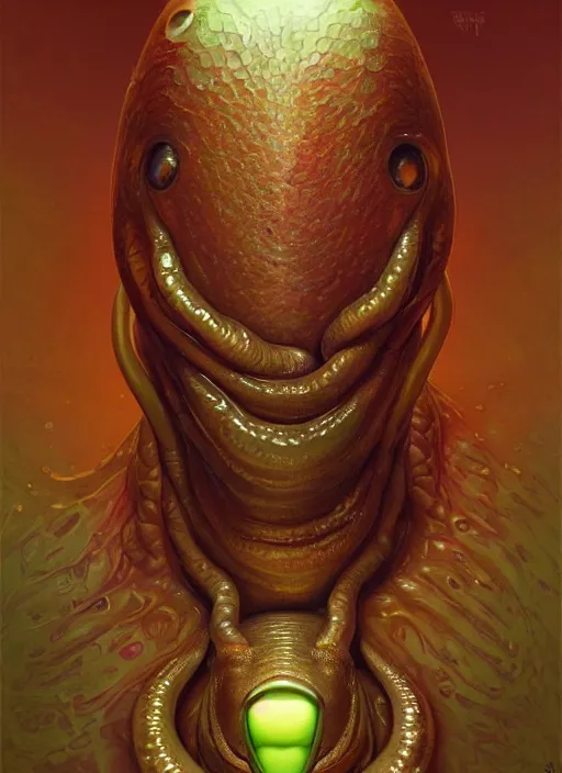 Image similar to far away, full body shot of elon musk as slimy mollusk anthropomorphic character, drool, wide angle, intricate, elegant, highly detailed, digital painting, artstation, concept art, wallpaper, smooth, sharp focus, illustration, art by artgerm and greg rutkowski and alphonse mucha