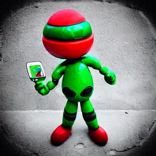 Prompt: “ ET fighting with Marvin the Martian over a phone”