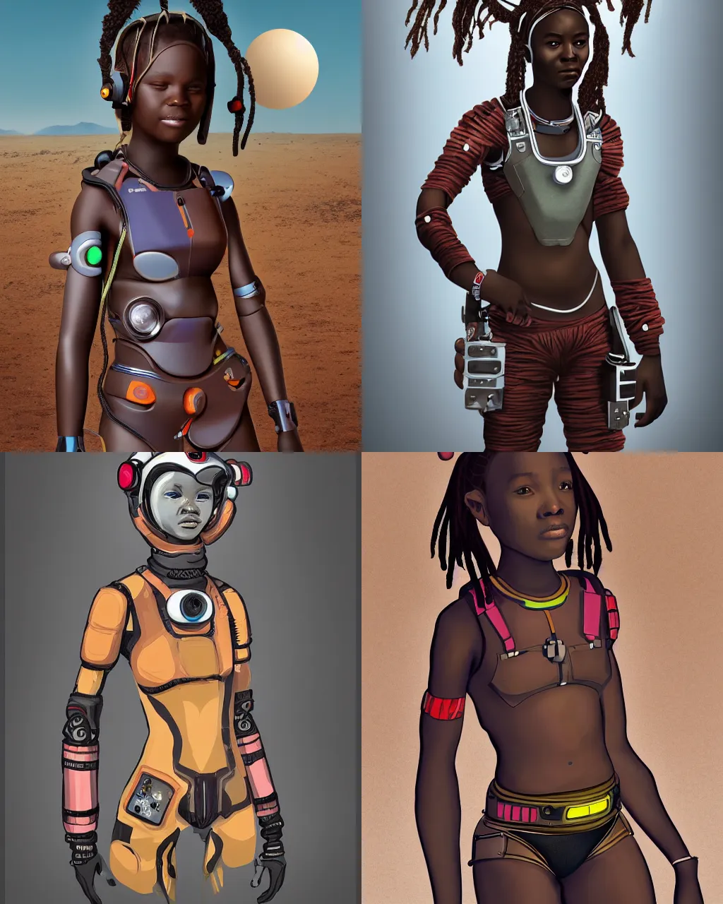 Prompt: a futuristic himba teenage astronaut cyborg girl, digital concept art