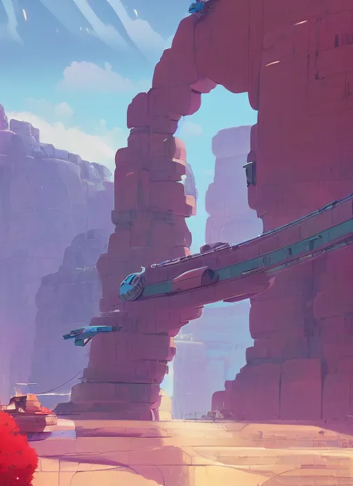 Image similar to canyon with giant gate entrance, nuclear powered, detailed, futuristic, cory loftis, james gilleard, atey ghailan, makoto shinkai, goro fujita, studio ghibli, rim light, exquisite lighting, clear focus, very coherent, plain background