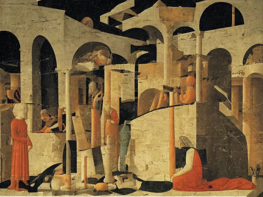 Prompt: obituary for an alchemist at night. painting by uccello paolo, piero della francesca