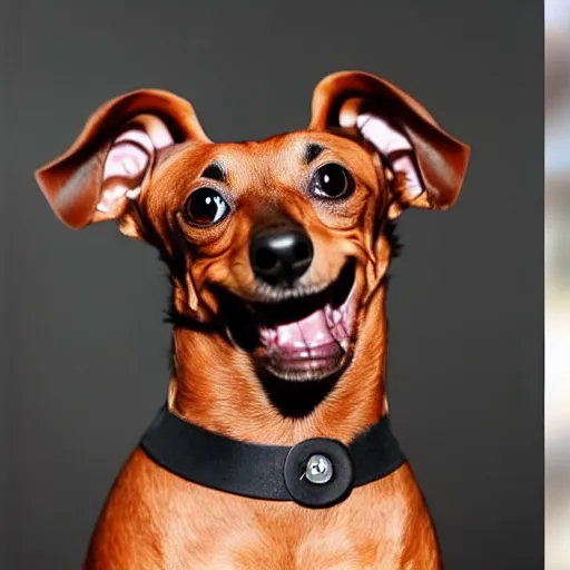Prompt: a Dachshund and Chihuahua breed dog with an 8 pack and a chad face