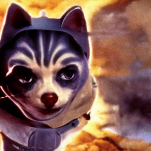 Image similar to a film still of cat - dog hybrid in star wars 1 9 7 7, realistic, photorealistic, detailed,