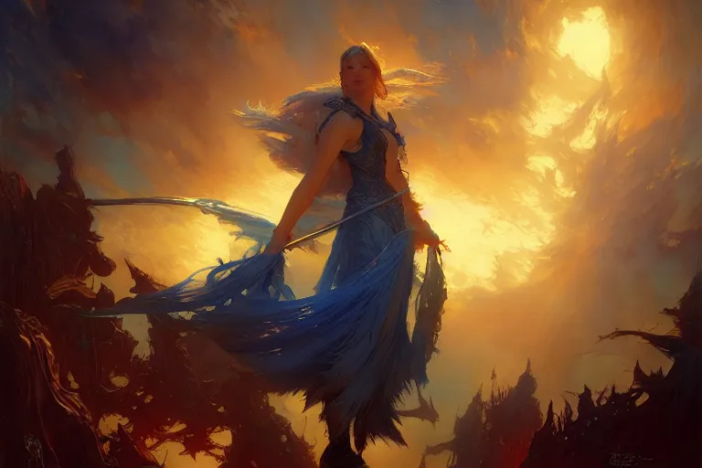 Image similar to netease sephiroth, night, brilliant colors and hard shadows and strong rim light, colorful, night sky, cool white color temperature, blue hue, cool tones, painting by gaston bussiere, craig mullins, j. c. leyendecker