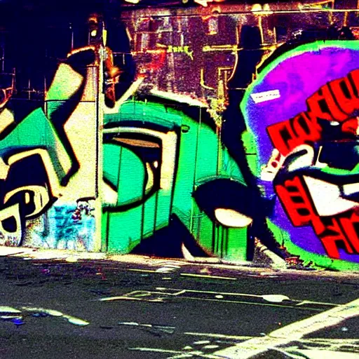Prompt: candid graffiti photography, glitched sony mavica mvc fd 8 8