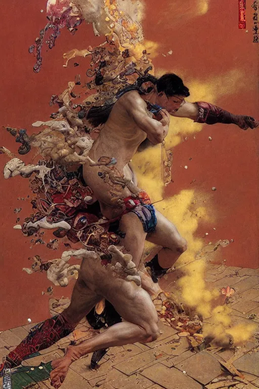 Image similar to full length portrait of akebono taro smashing through a wall, dynamic action, painted by lawrence alma tadema, zdzislaw beksinski, norman rockwell, jack kirby, tom lovell, alex malveda, greg staples