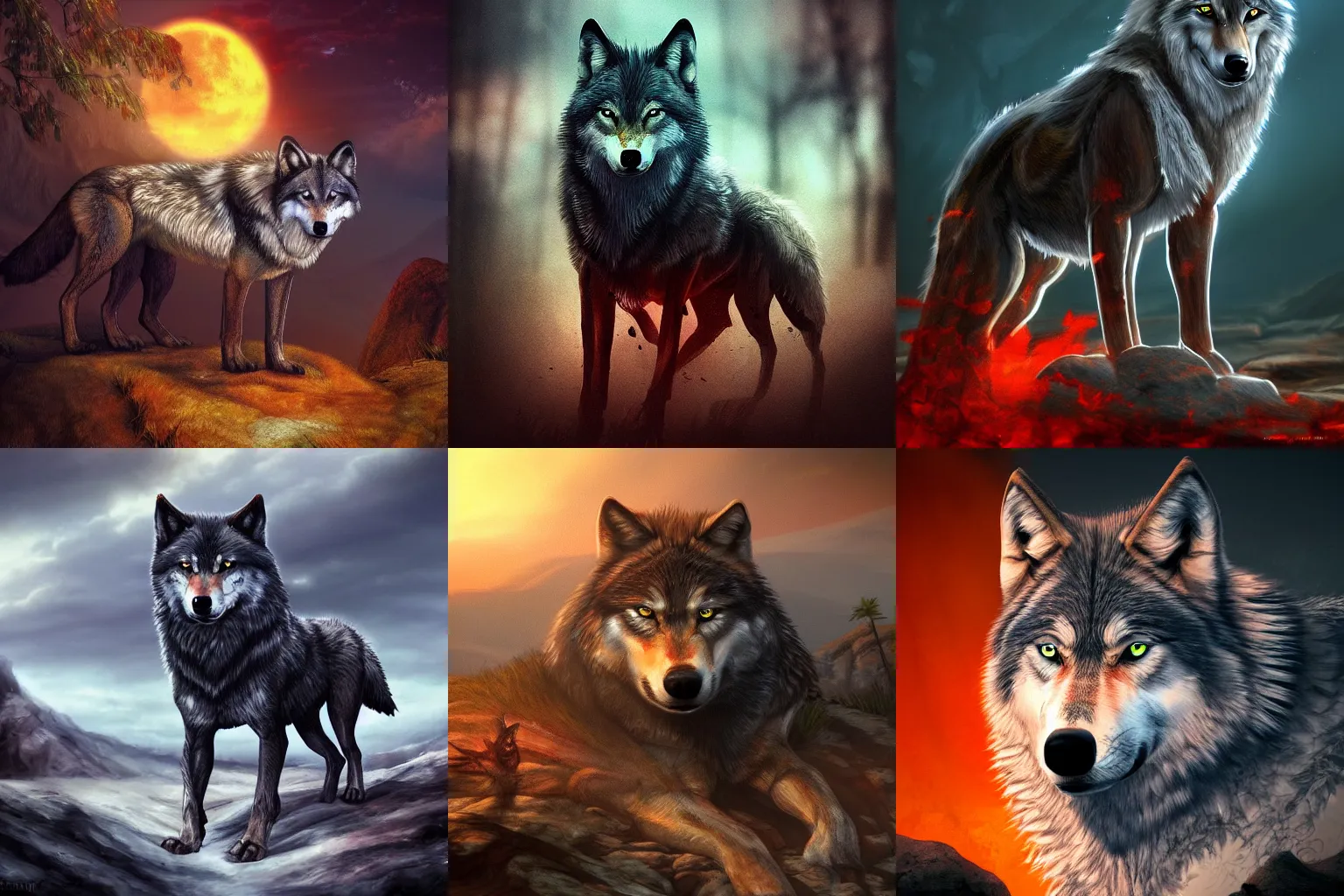 Image similar to Wolf on a hellish landscape, beautiful, hot, trending on artstation