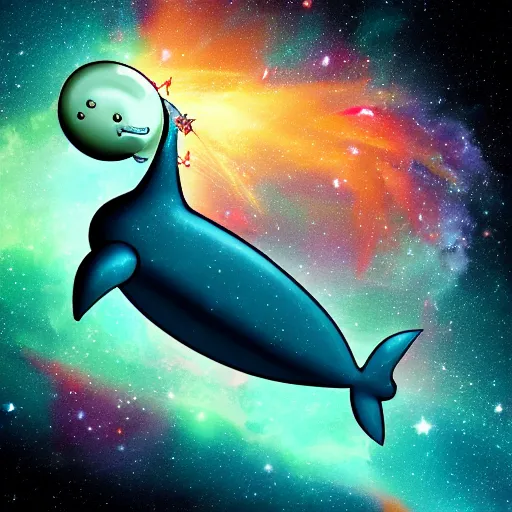 Image similar to digital illustion of a majestic cosmic narwhal swimming through a nebula in space, deviantArt, artstation, artstation hq, hd, 4k resolution