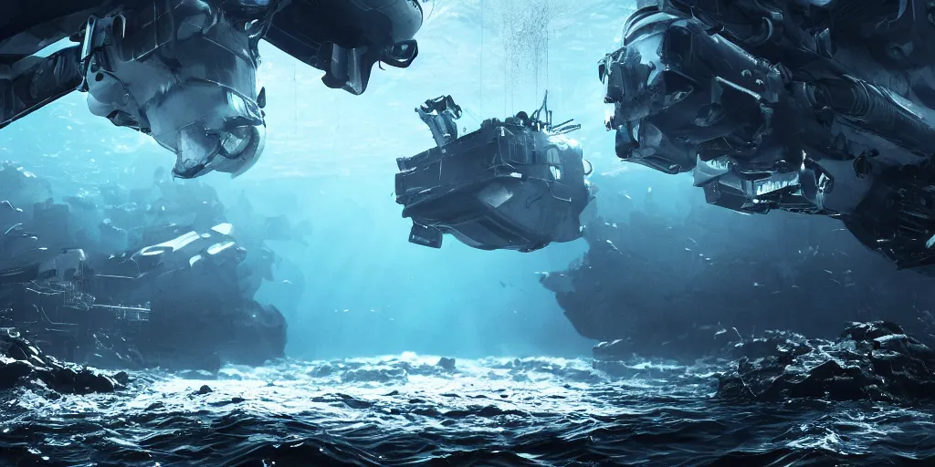 Image similar to Barotrauma Under water base, unreal engine 5 + 4k + Ultrarealistic photograph, epic composition, Deep ocean, trending on artstation