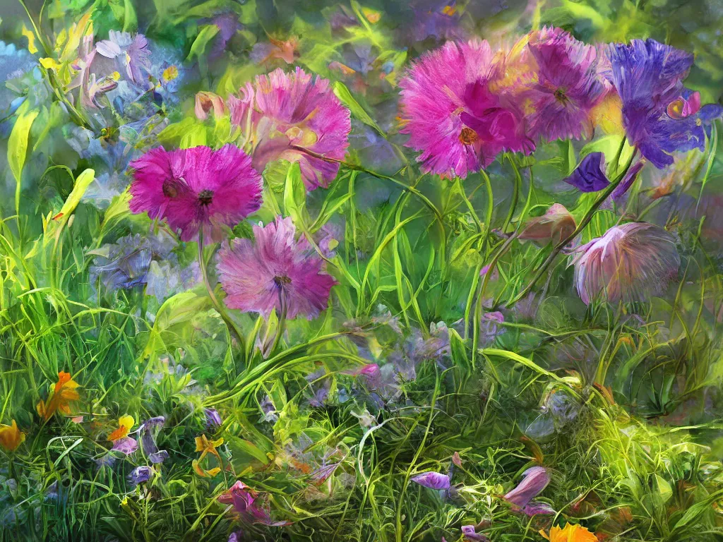 Prompt: sunlight study, wildflower undergrowth within the orb, art nouveau, by jan davidz de heem and ( ( ( ( ( lisa frank ) ) ) ) ), 8 k, sharp focus, octane render, kauai