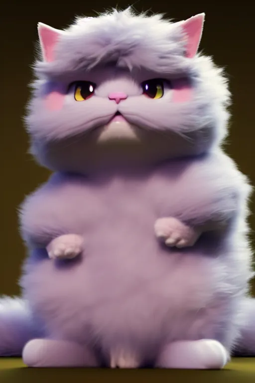 Image similar to high quality 3 d render hyperrealist very cute multipastel fluffy! grumpy chimera cat hybrid with detailed fluffy wings!!, vray smooth, in the style of detective pikachu, hannah yata charlie immer, dramatic blue light, low angle, uhd 8 k, sharp focus
