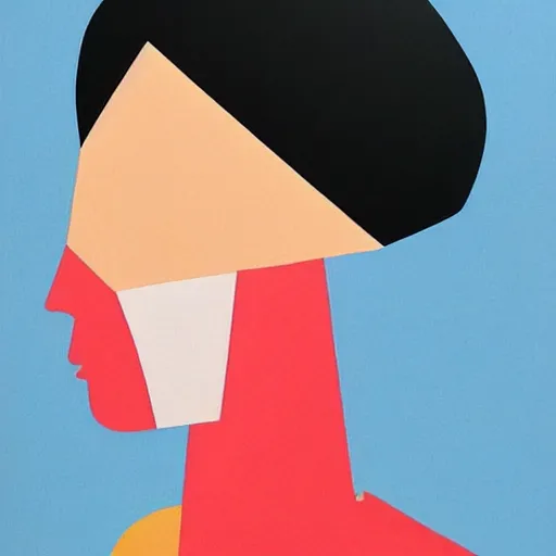 Image similar to A abstract painting in the style of Tatsuro Kiuchi, flat colour-block style, geometric abstraction, portrait of beautiful woman, modern pastel colours