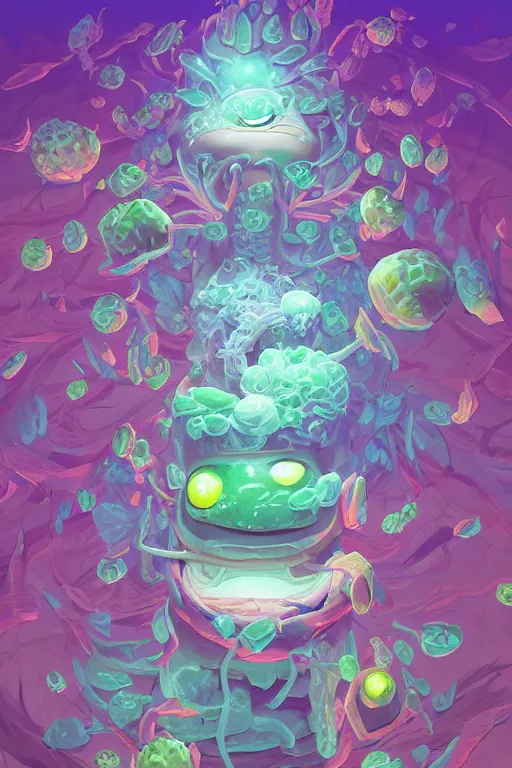 Image similar to roots cactus sushi cristal smurf ghost creature animal sushi cristal very big eye roots cactus elemental flush of force nature micro world fluo fishscale, behance hd by jesper ejsing, by rhads, makoto shinkai and lois van baarle, ilya kuvshinov, rossdraws radiating a glowing aura global illumination ray tracing hdr