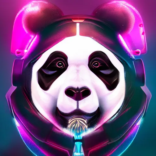 Image similar to cyberpunk panda neon stylized artgerm artstation hd cgsociety cgi realistic dramatic cinematic artistic trending detailed