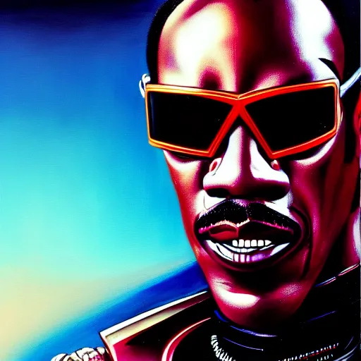 Image similar to a portrait of Cyberpunk Eddie Murphy is Beverly Hills Robocop, soft details, extremely detailed and coherent, matte painting oil on canvas in the style of artgem, 4k, 8k, HD, trending on artstation