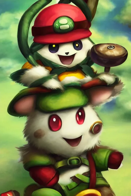 Image similar to teemo, a pokemon card of teemo, pokemon card screenshot