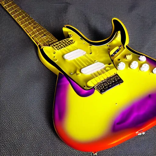 Image similar to yellow and purple swirl electric guitar, studio lighting