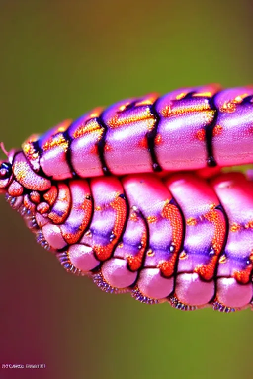 Image similar to high quality close-up photo pearlescent caterpillar! gorgeous highly detailed hannah yata elson peter cinematic pink lighting high quality low angle hd 8k sharp shallow depth of field